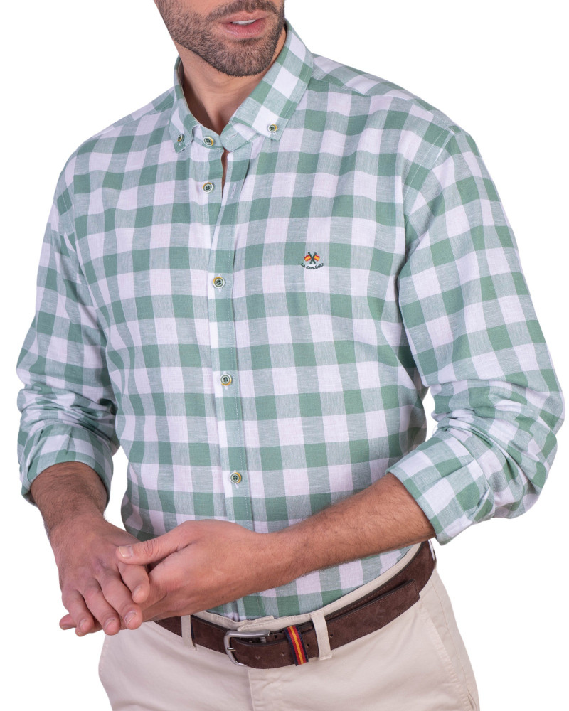 copy of copy of copy of copy of copy of copy of copy of copy of copy of copy of Camisa algodón-lino rayas con cuello botón