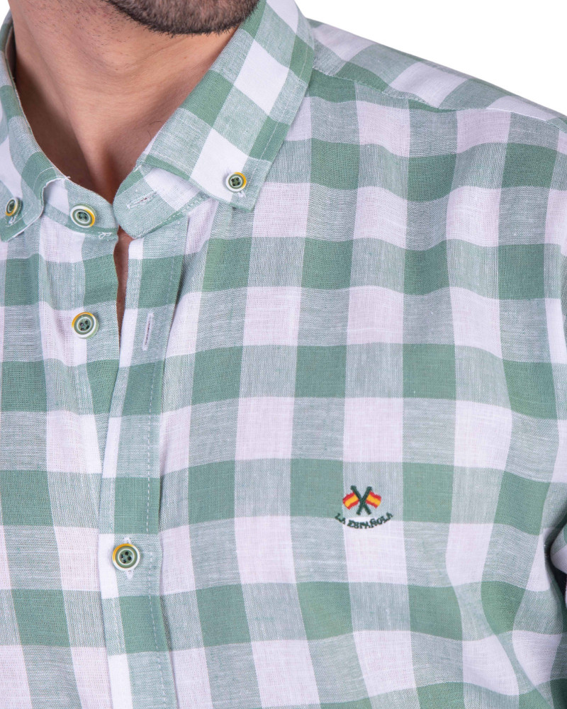 Camisa algodón-lino rayas con cuello botón | Camisería La Española