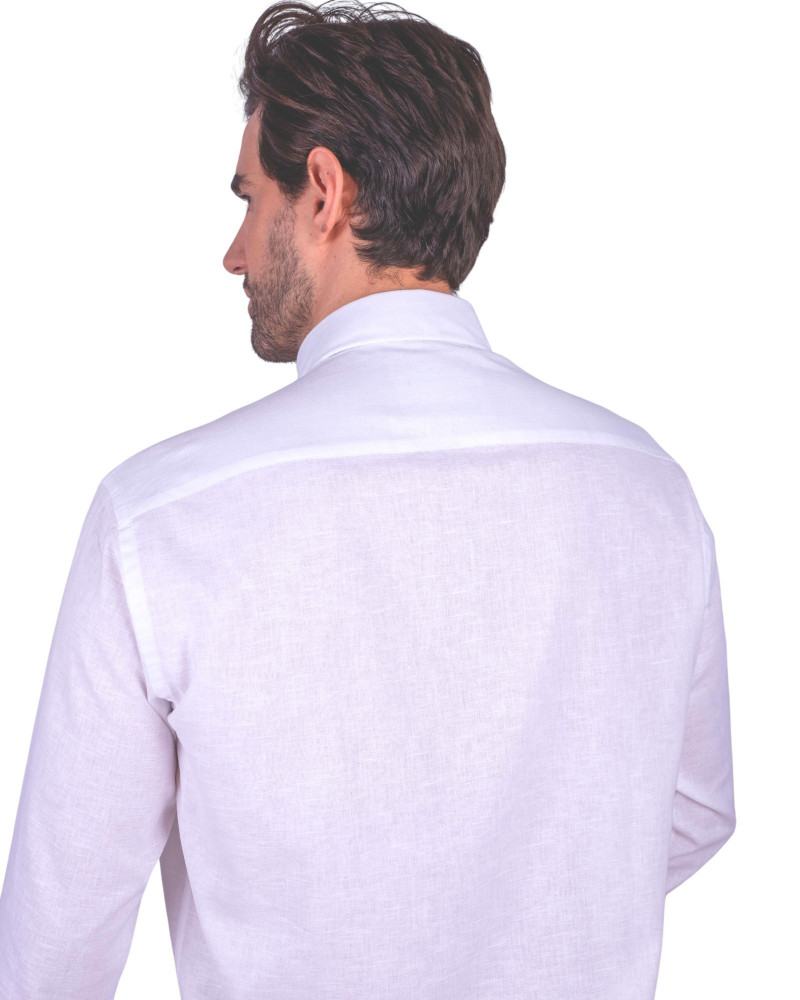 Camisa algodón-lino rayas con cuello botón | Camisería La Española