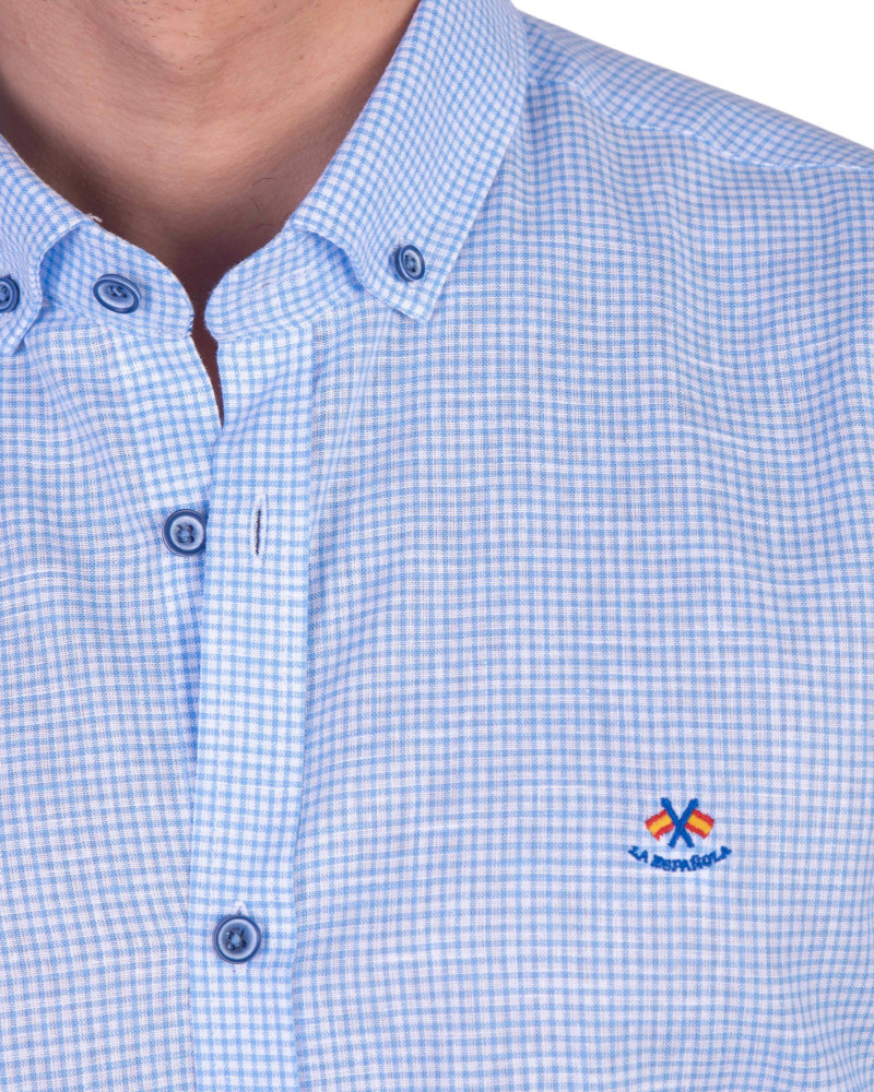 Camisa algodón-lino rayas con cuello botón | Camisería La Española