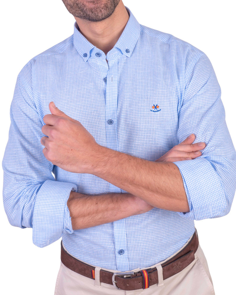 Camisa algodón-lino rayas con cuello botón | Camisería La Española