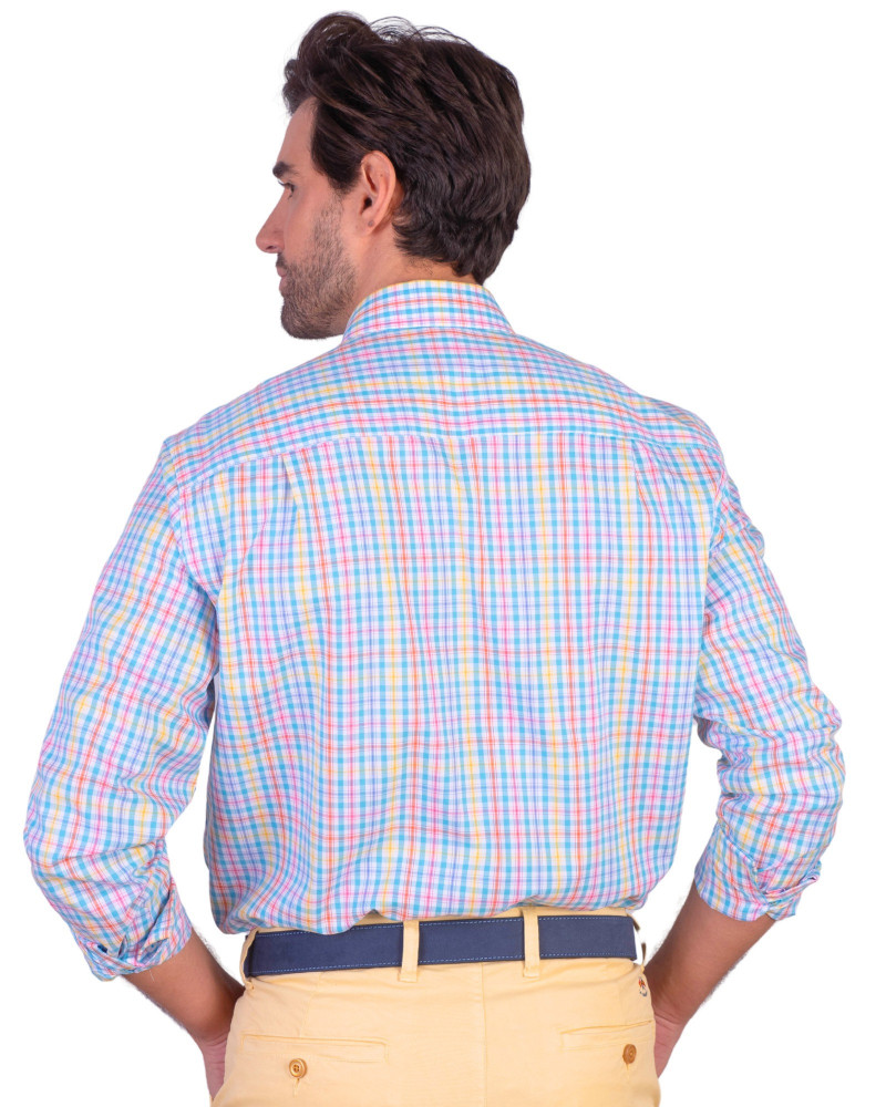 Camisa algodón-lino rayas con cuello botón | Camisería La Española
