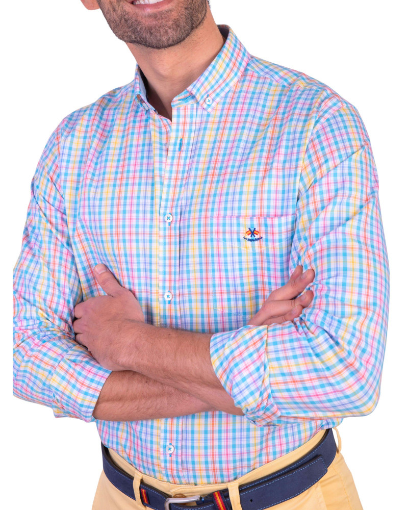 copy of copy of copy of copy of copy of copy of copy of copy of copy of Camisa algodón-lino rayas con cuello botón