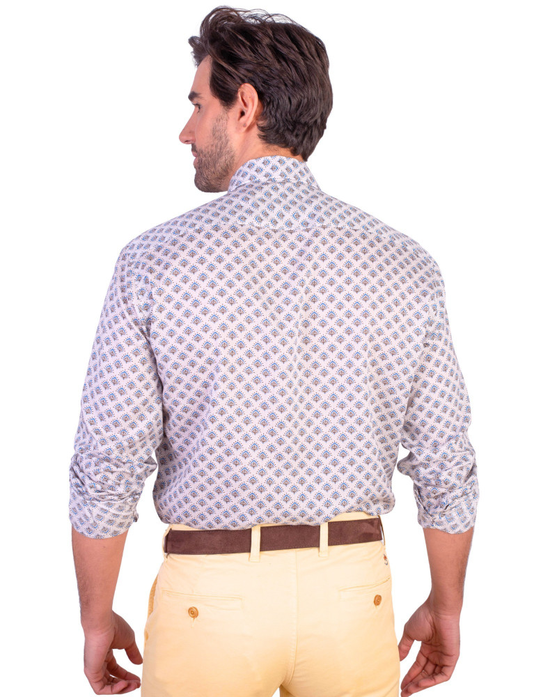 Camisa algodón-lino rayas con cuello botón | Camisería La Española