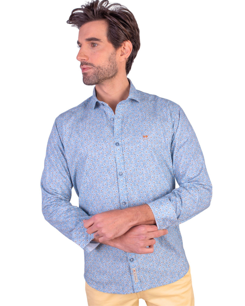 Camisa algodón-lino rayas con cuello botón | Camisería La Española