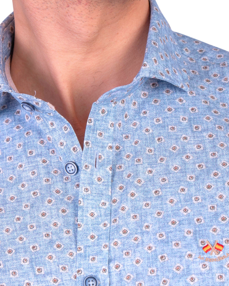 Camisa algodón-lino rayas con cuello botón | Camisería La Española