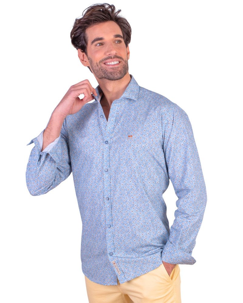 Camisa algodón-lino rayas con cuello botón | Camisería La Española