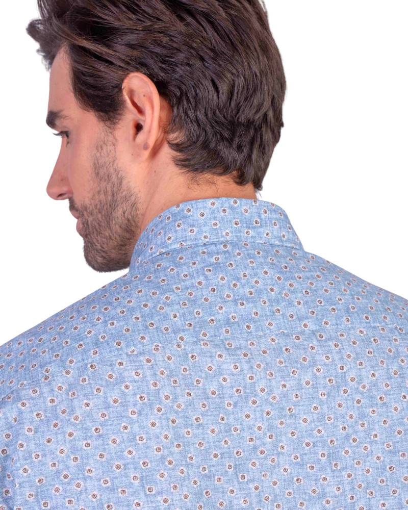 Camisa algodón-lino rayas con cuello botón | Camisería La Española