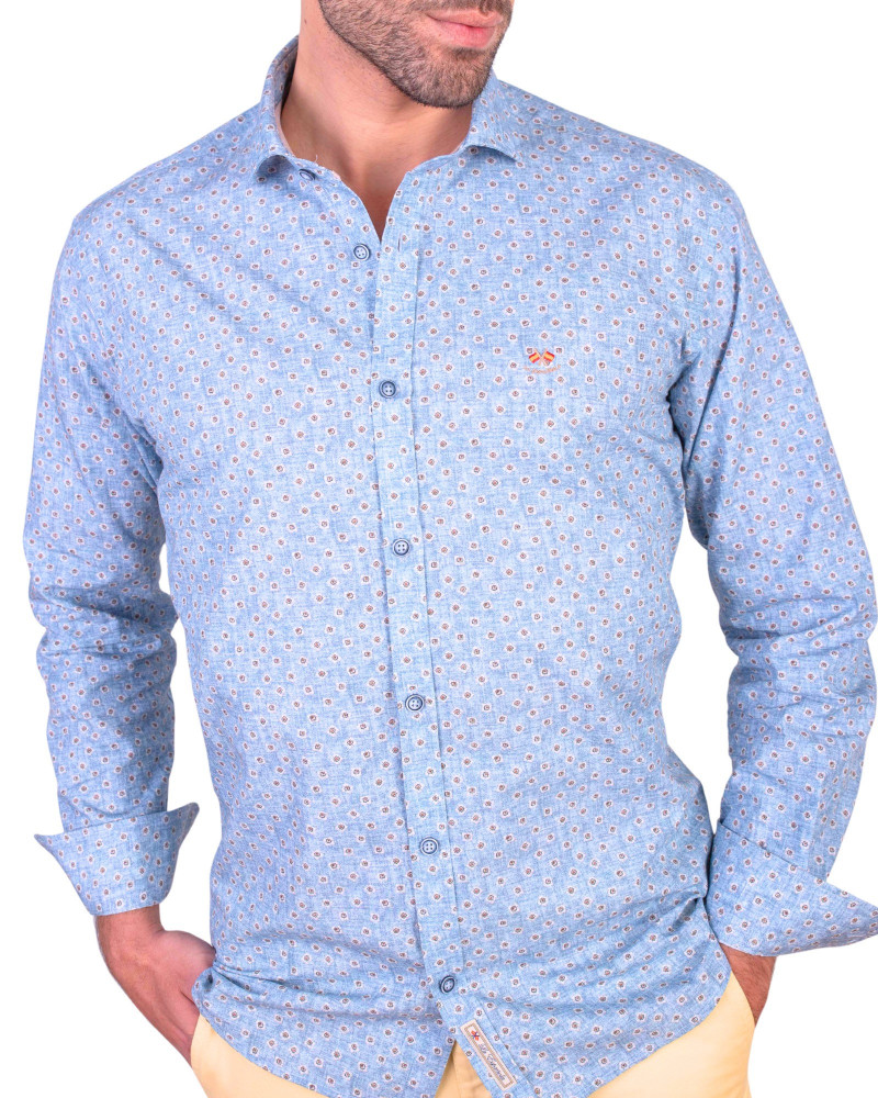 Camisa algodón-lino rayas con cuello botón | Camisería La Española