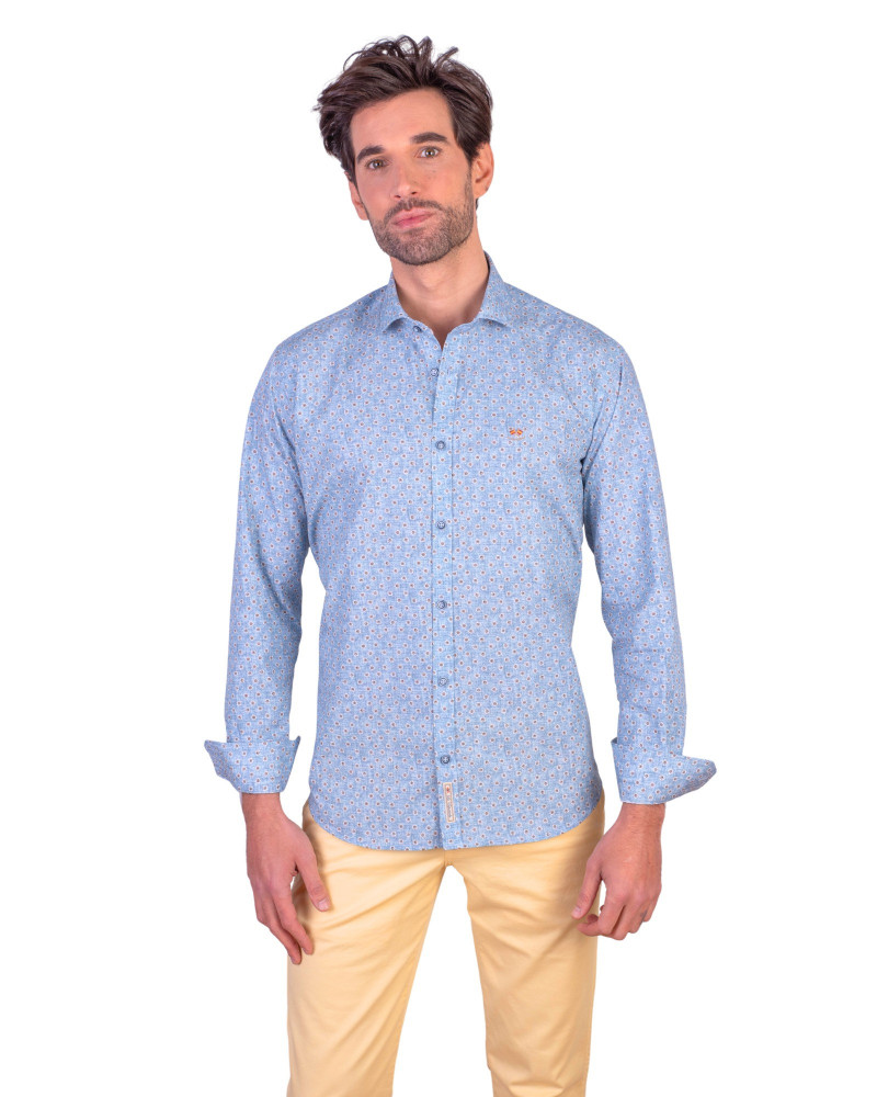 Camisa algodón-lino rayas con cuello botón | Camisería La Española