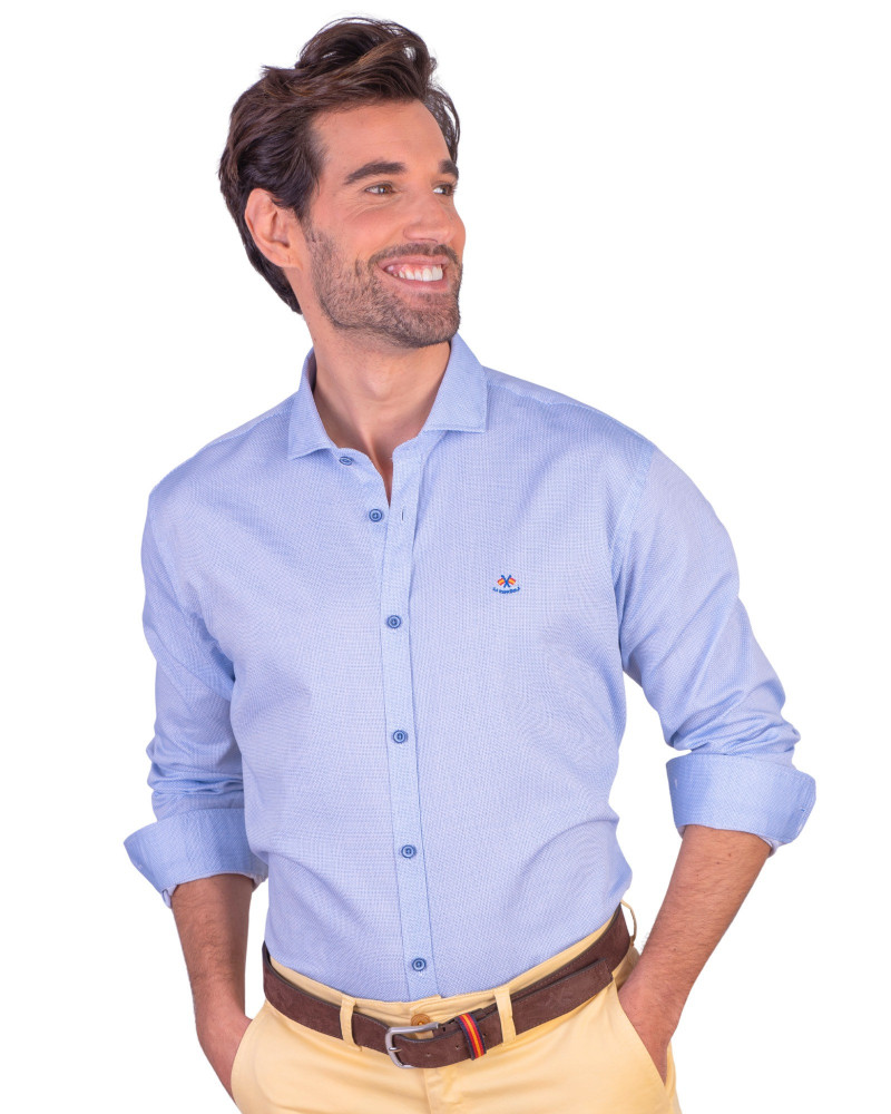 Camisa algodón-lino rayas con cuello botón | Camisería La Española