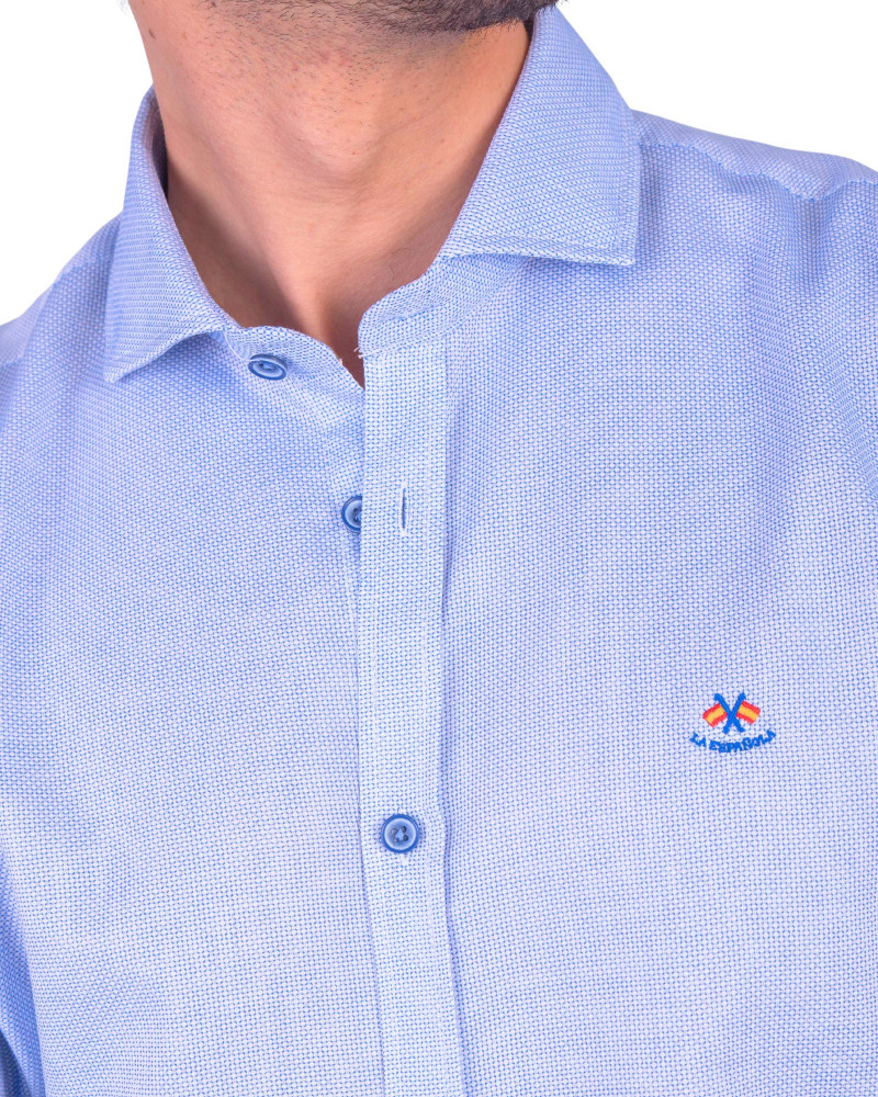 Camisa algodón-lino rayas con cuello botón | Camisería La Española