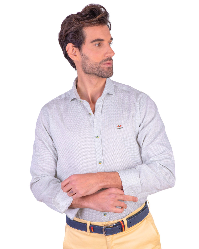Camisa algodón-lino rayas con cuello botón | Camisería La Española