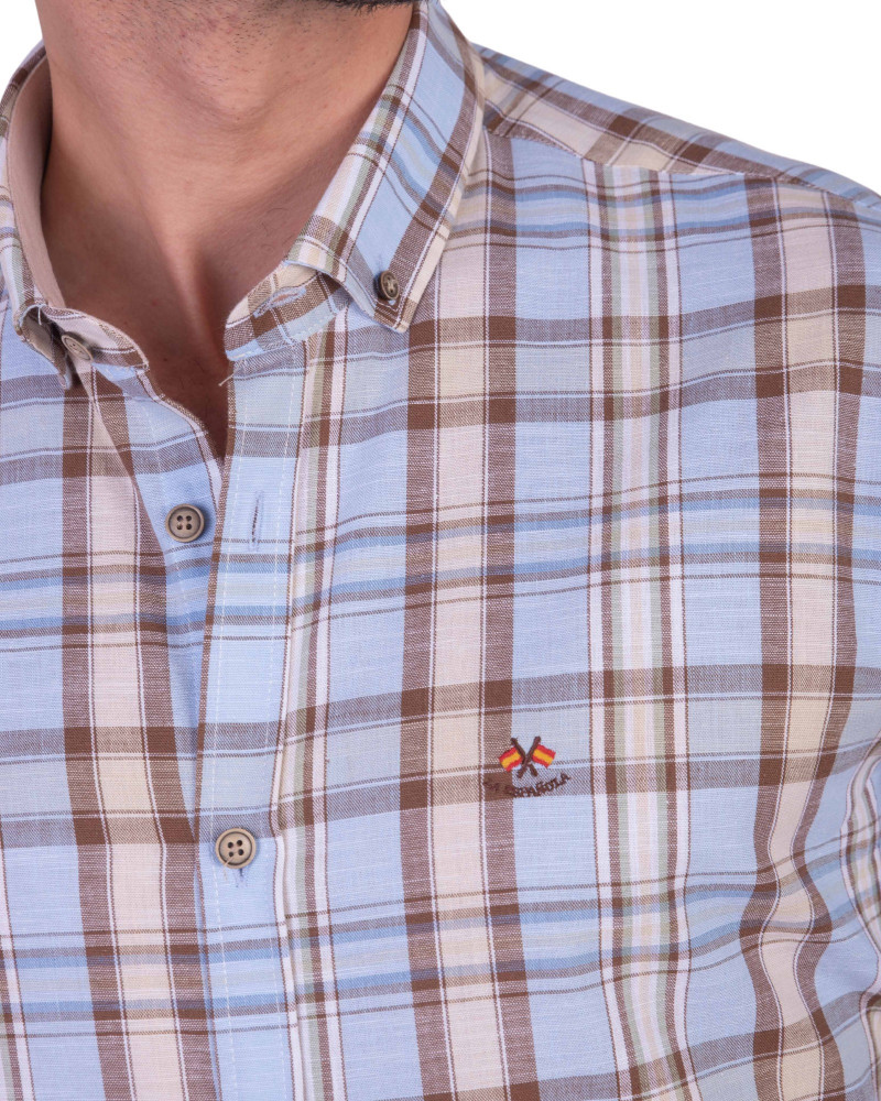 Camisa algodón-lino rayas con cuello botón | Camisería La Española