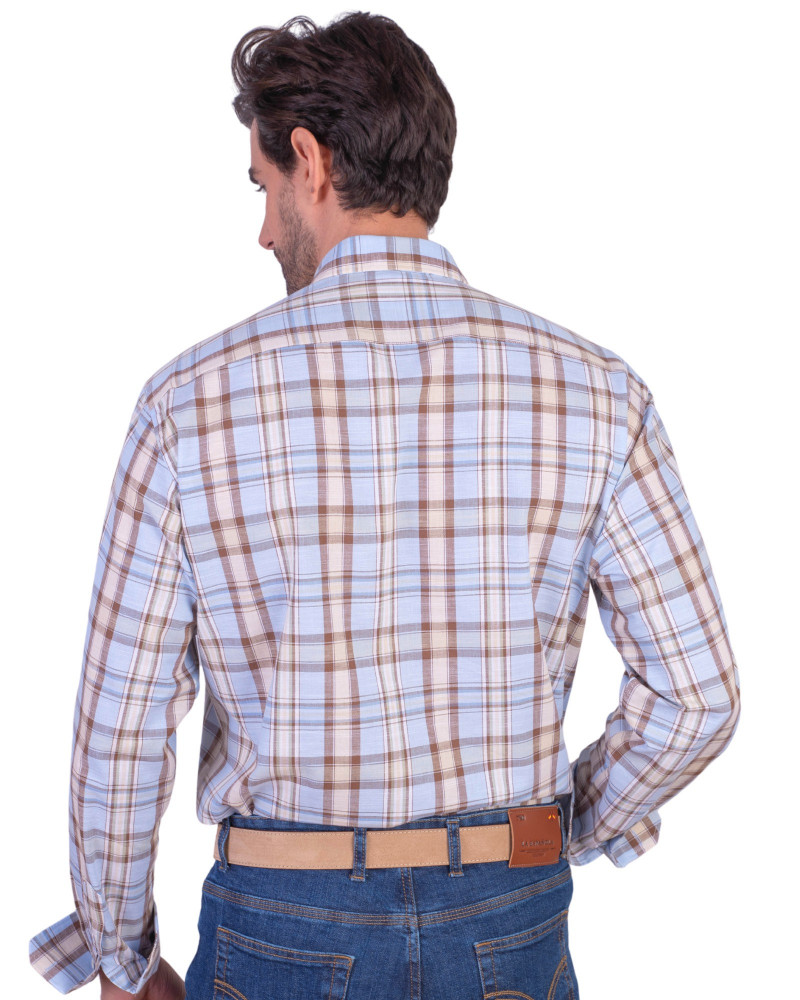 Camisa algodón-lino rayas con cuello botón | Camisería La Española