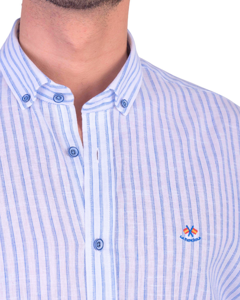 Camisa algodón-lino rayas con cuello botón | Camisería La Española