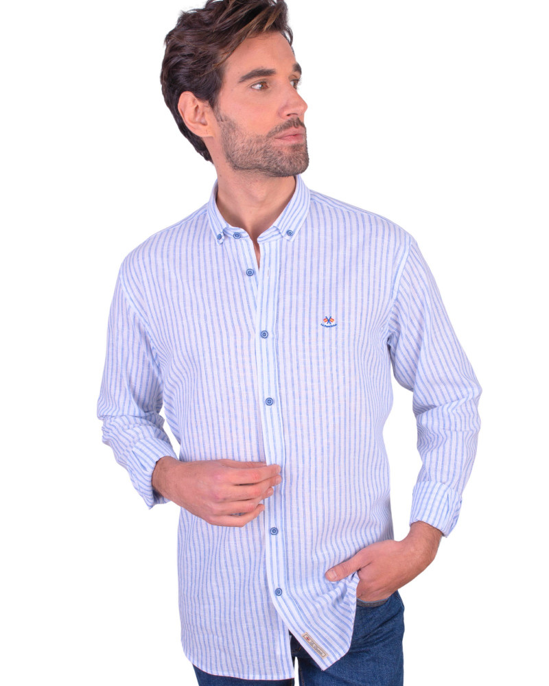 copy of copy of copy of copy of copy of copy of copy of copy of copy of copy of copy of Camisa algodón-lino rayas con cuello bo