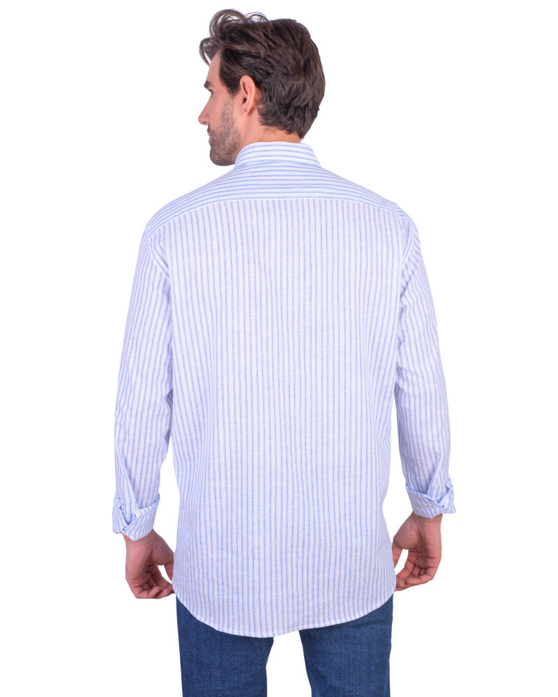 Camisa algodón-lino rayas con cuello botón | Camisería La Española