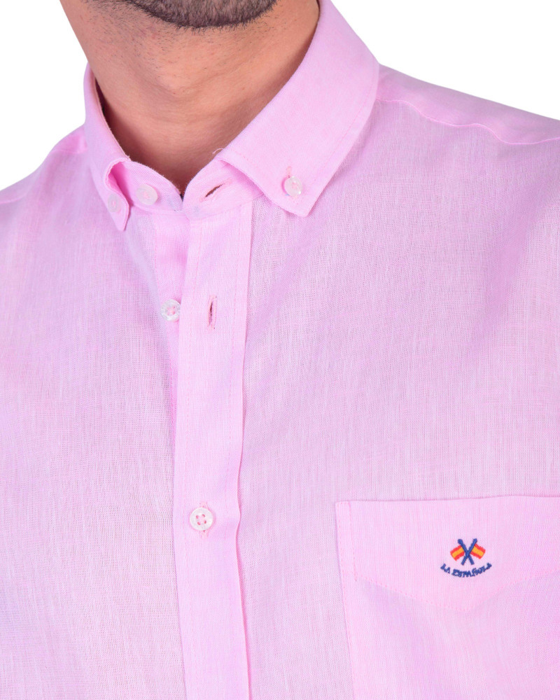 Camisa algodón-lino rayas con cuello botón | Camisería La Española