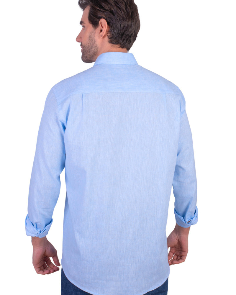 Camisa algodón-lino rayas con cuello botón | Camisería La Española