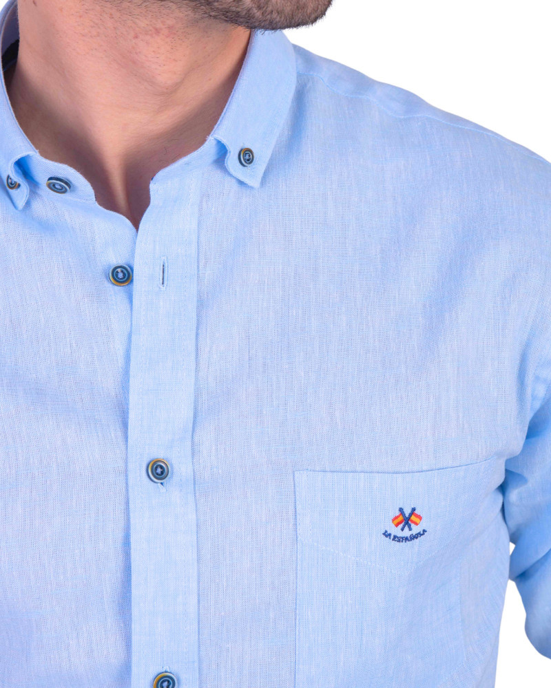 Camisa algodón-lino rayas con cuello botón | Camisería La Española