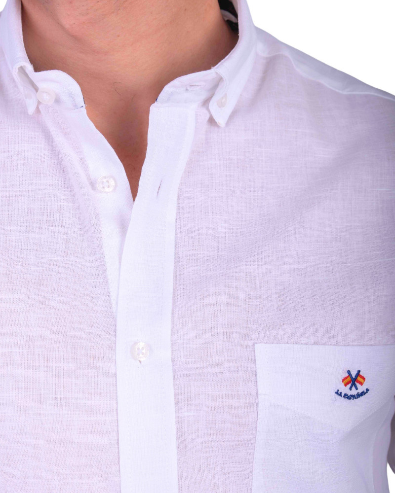 Camisa algodón-lino rayas con cuello botón | Camisería La Española