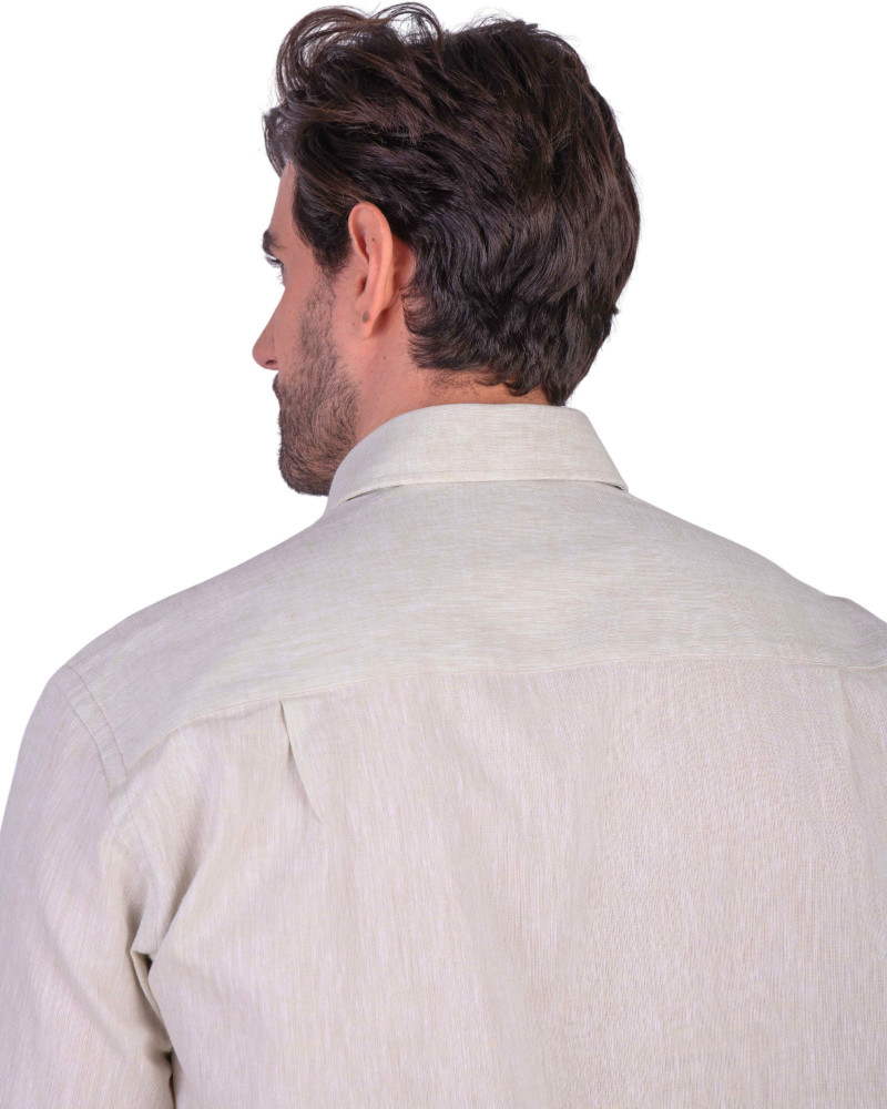 Camisa algodón-lino rayas con cuello botón | Camisería La Española