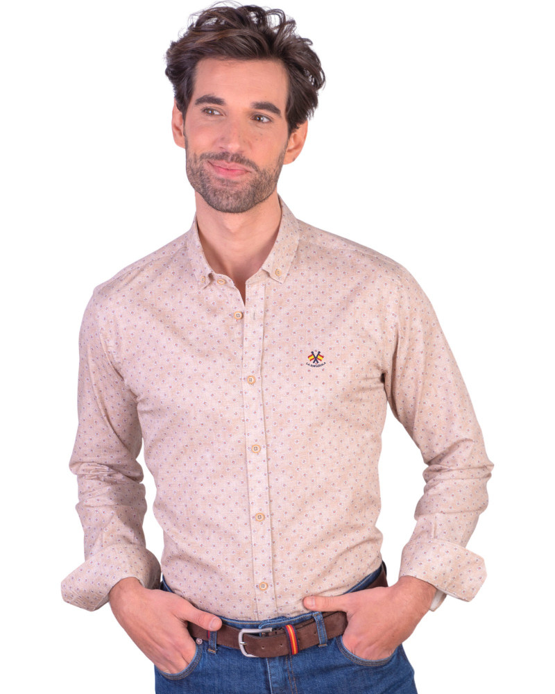 Camisa algodón-lino rayas con cuello botón | Camisería La Española