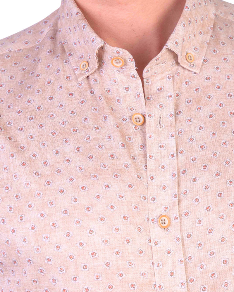 Camisa algodón-lino rayas con cuello botón | Camisería La Española
