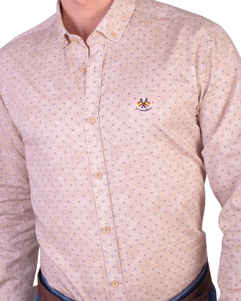 Camisa algodón-lino rayas con cuello botón | Camisería La Española