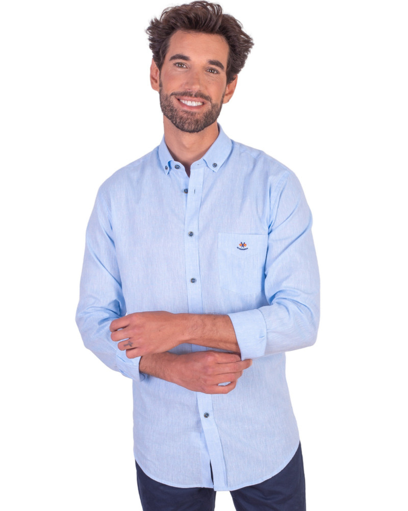 Camisa algodón-lino rayas con cuello botón | Camisería La Española