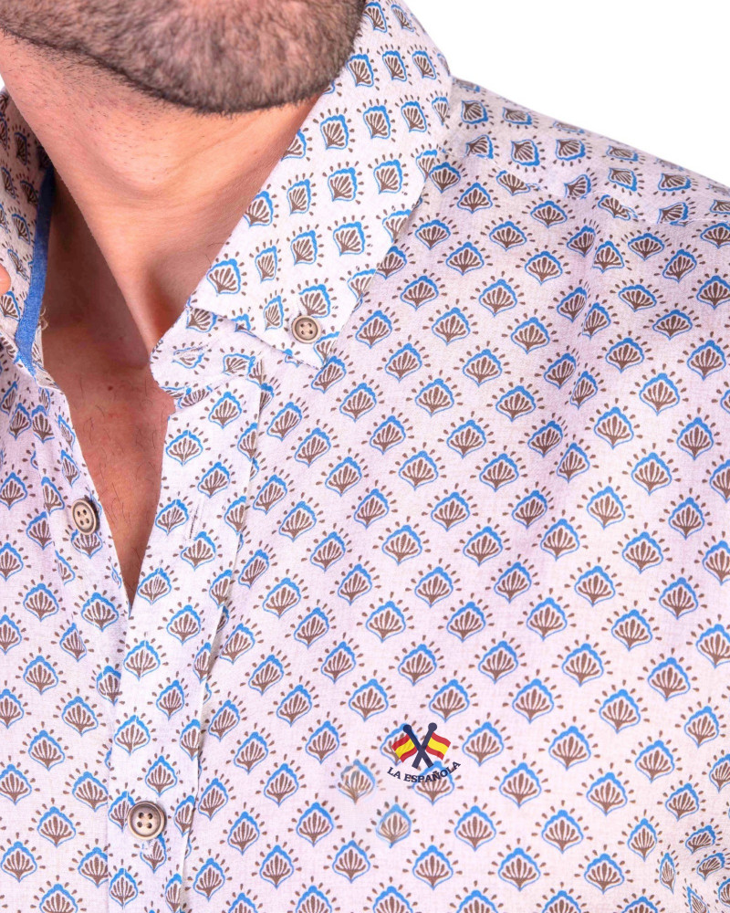 Camisa algodón-lino rayas con cuello botón | Camisería La Española