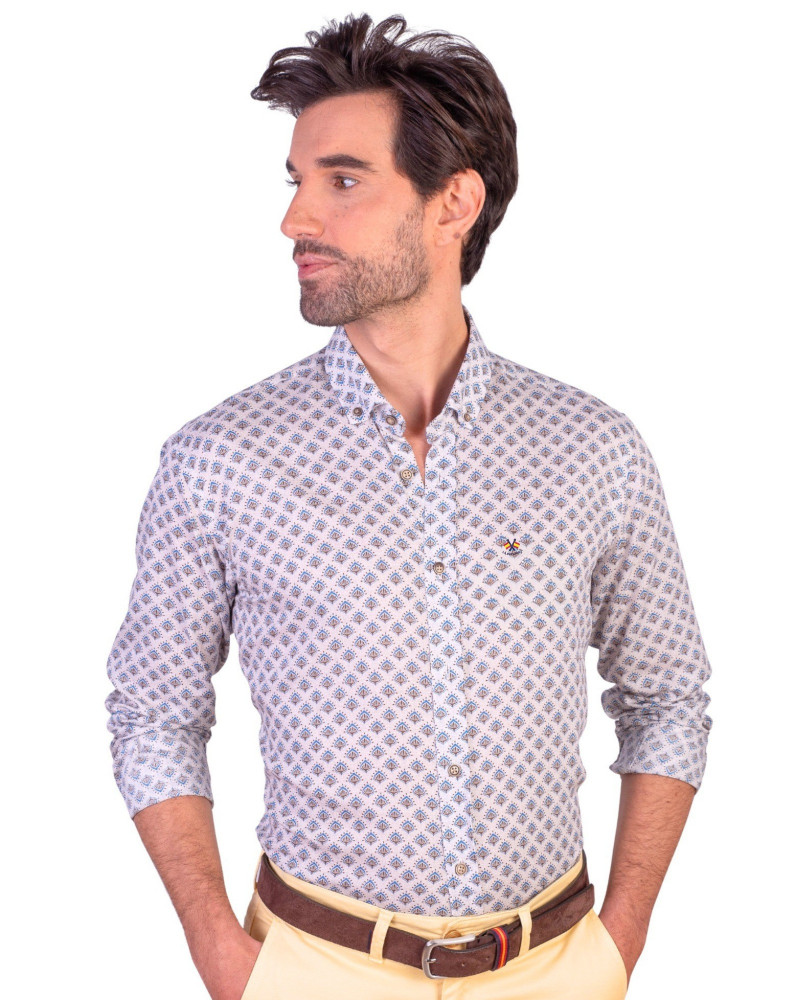 Camisa algodón-lino rayas con cuello botón | Camisería La Española