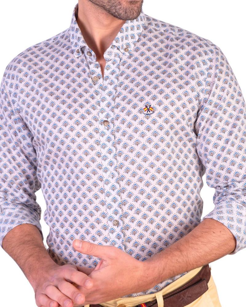 Camisa algodón-lino rayas con cuello botón | Camisería La Española