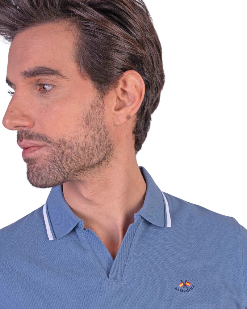 Polo manga corta algodón liso granito y cuello en V | La Española