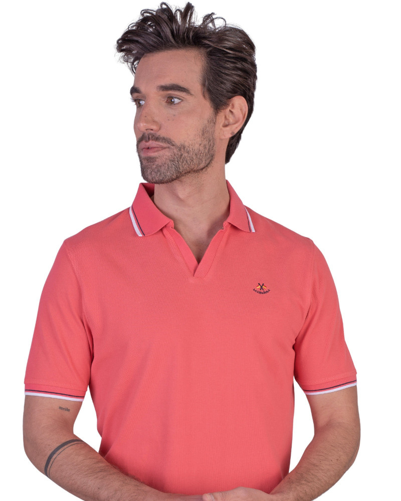 Polo manga corta algodón liso granito y cuello en V | La Española