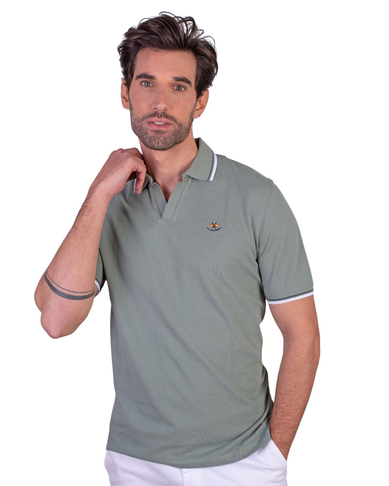 POLO MANGA CORTA ALGODON LISO GRANITO CUELLO UVE