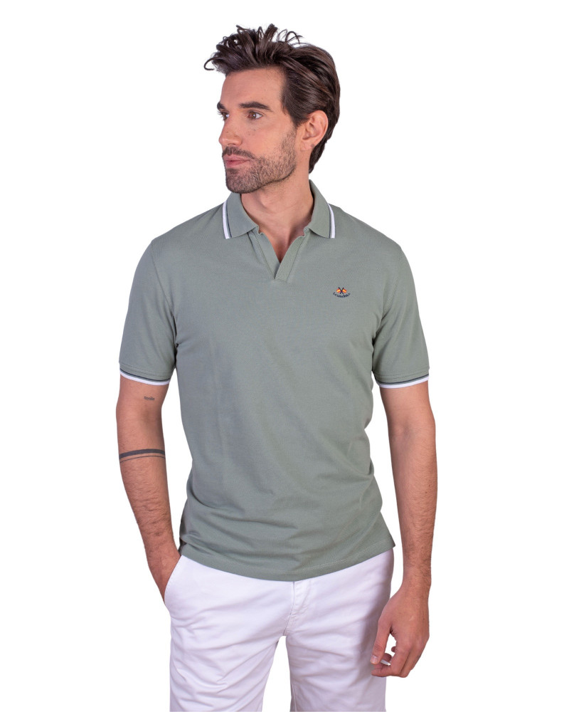 POLO MANGA CORTA ALGODON LISO GRANITO CUELLO UVE