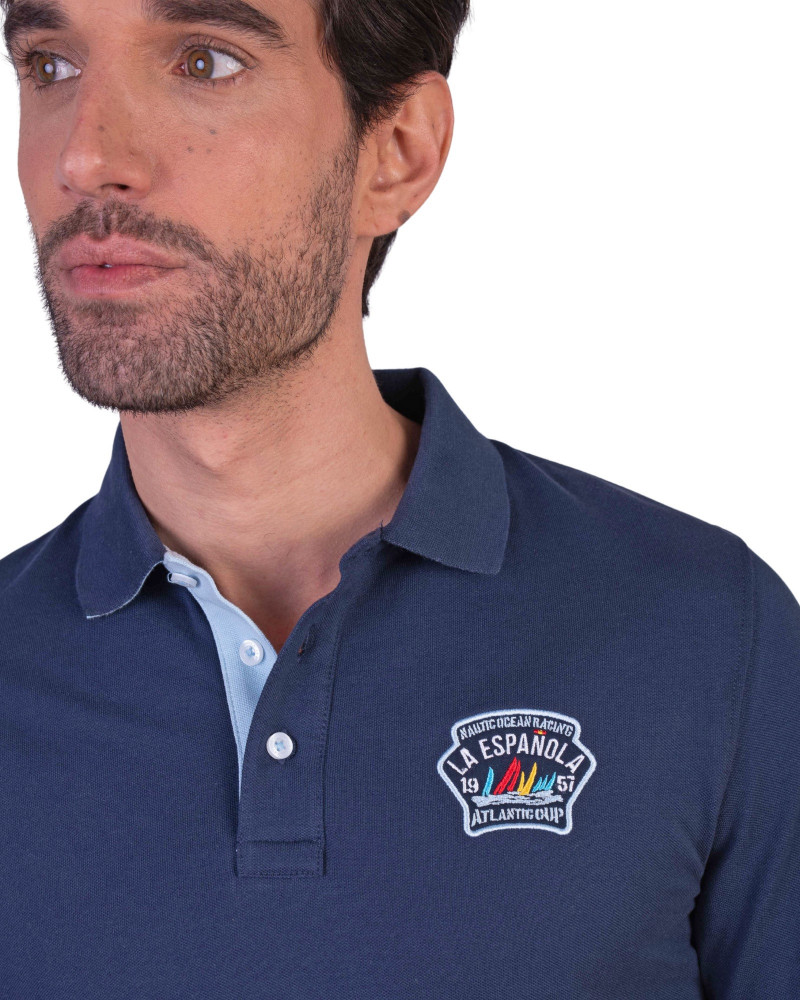 POLO MANGA CORTA ALGODON LISO GRANITO PARCHE EN EL PECHO