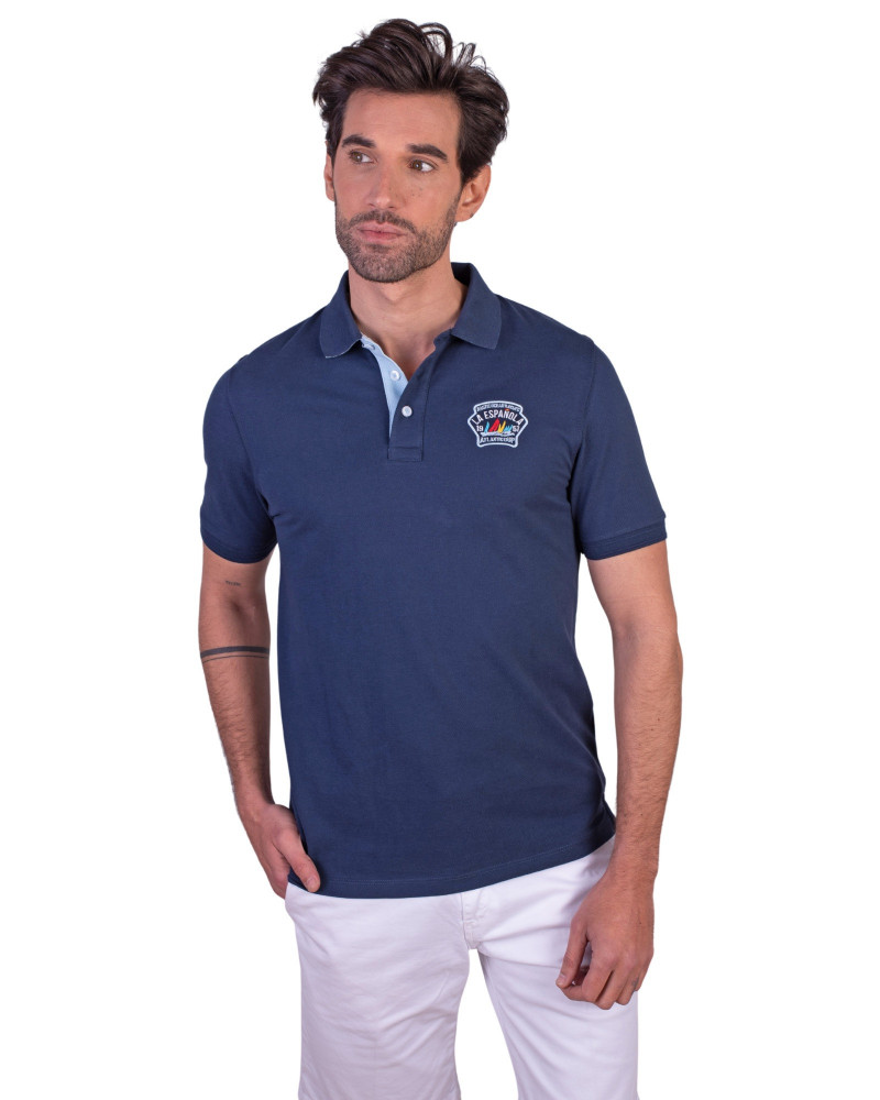 POLO MANGA CORTA ALGODON LISO GRANITO PARCHE EN EL PECHO