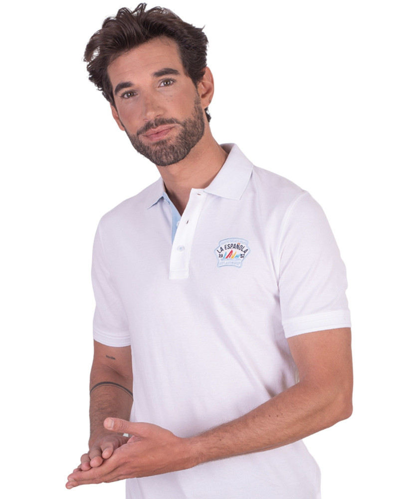 Polo algodón manga corta liso y parche en pecho para hombre| La Española