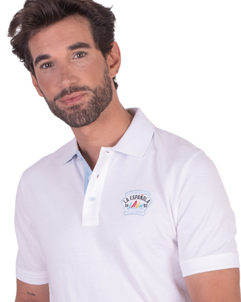 Polo algodón manga corta liso y parche en pecho para hombre| La Española