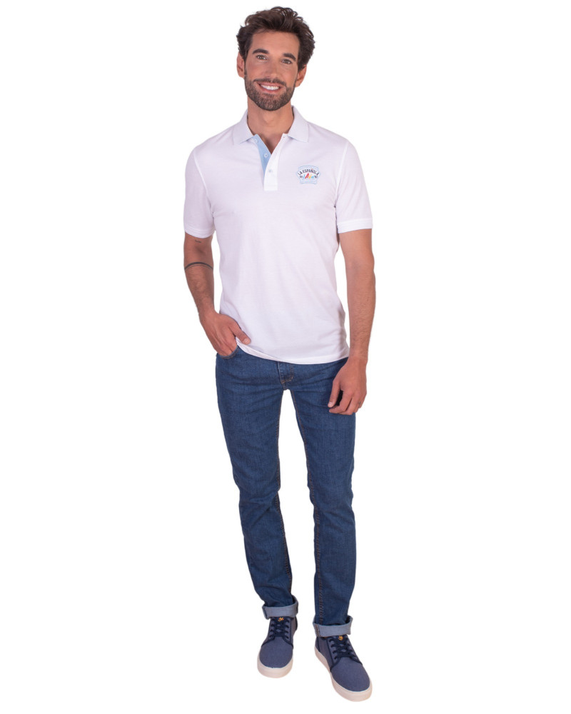 Polo algodón manga corta liso y parche en pecho para hombre| La Española