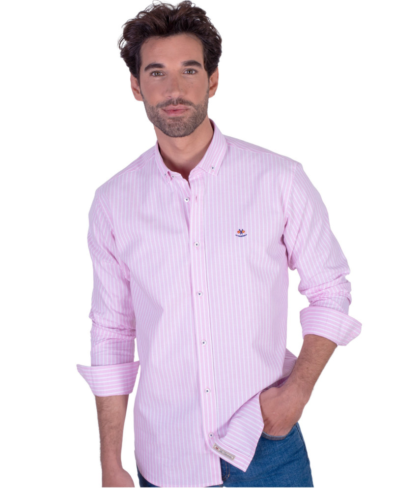 Camisa oxford raya con cuello botón | La Española