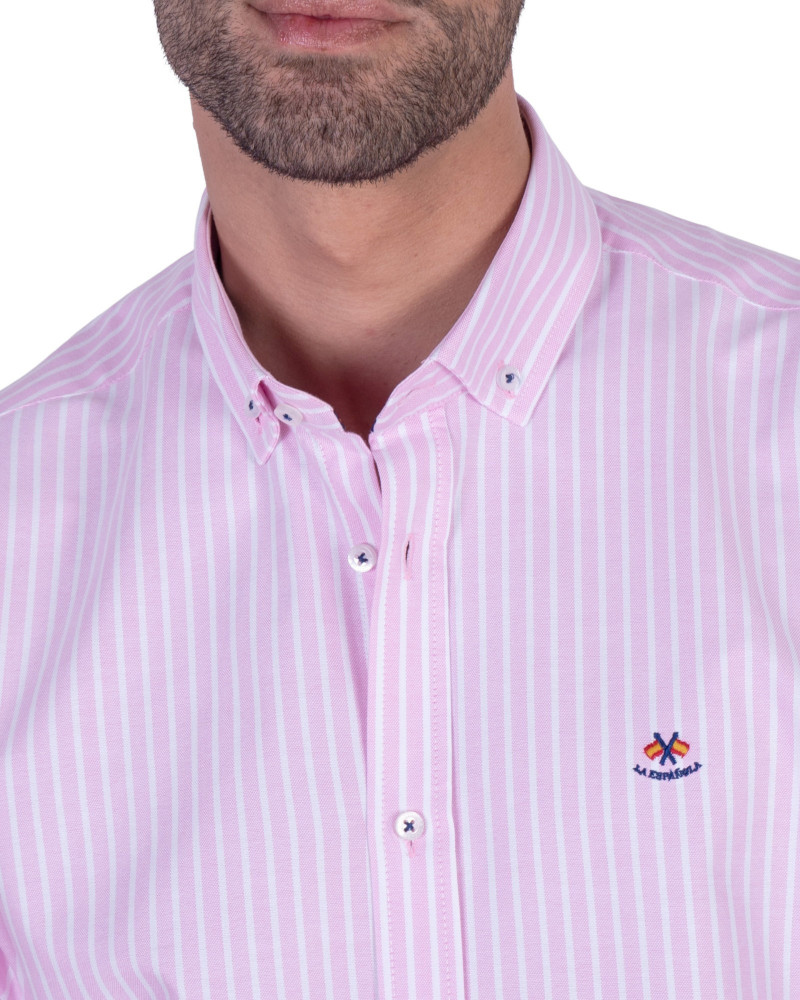 Camisa oxford raya con cuello botón | La Española