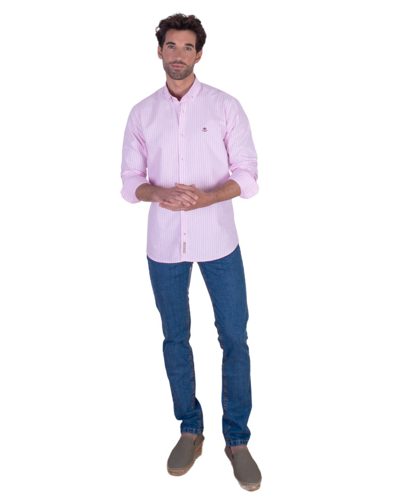 Camisa oxford raya con cuello botón | La Española