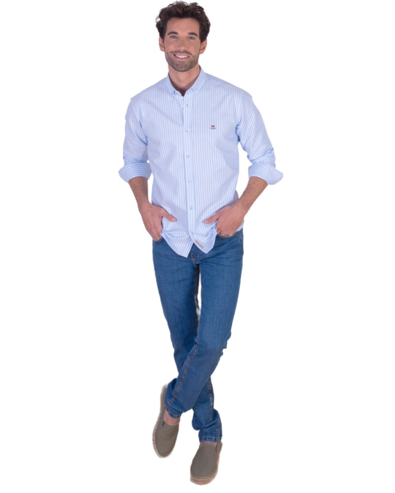 Camisa oxford raya con cuello botón | La Española