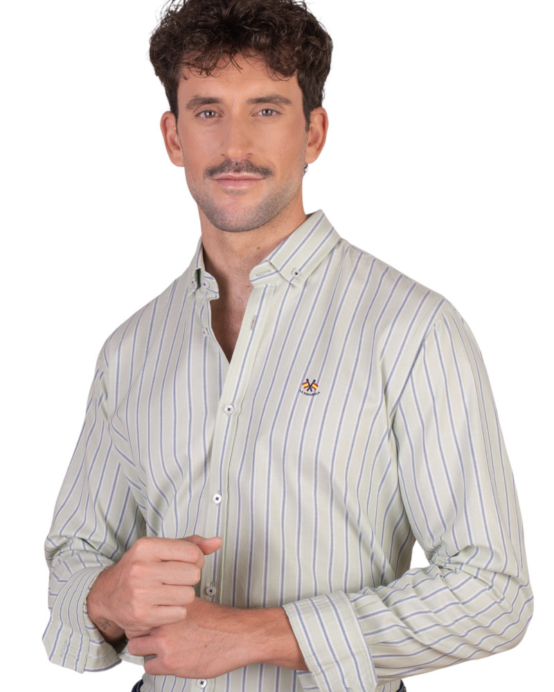 copy of copy of copy of Camisa algodón-lino rayas con cuello botón