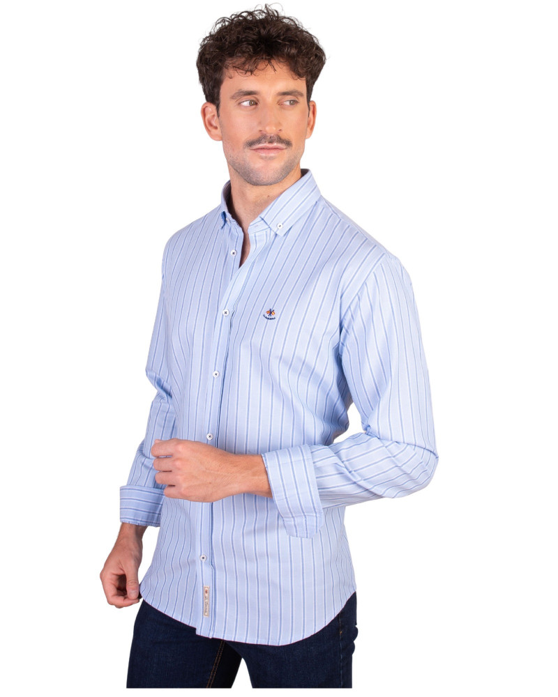 copy of Camisa algodón-lino rayas con cuello botón