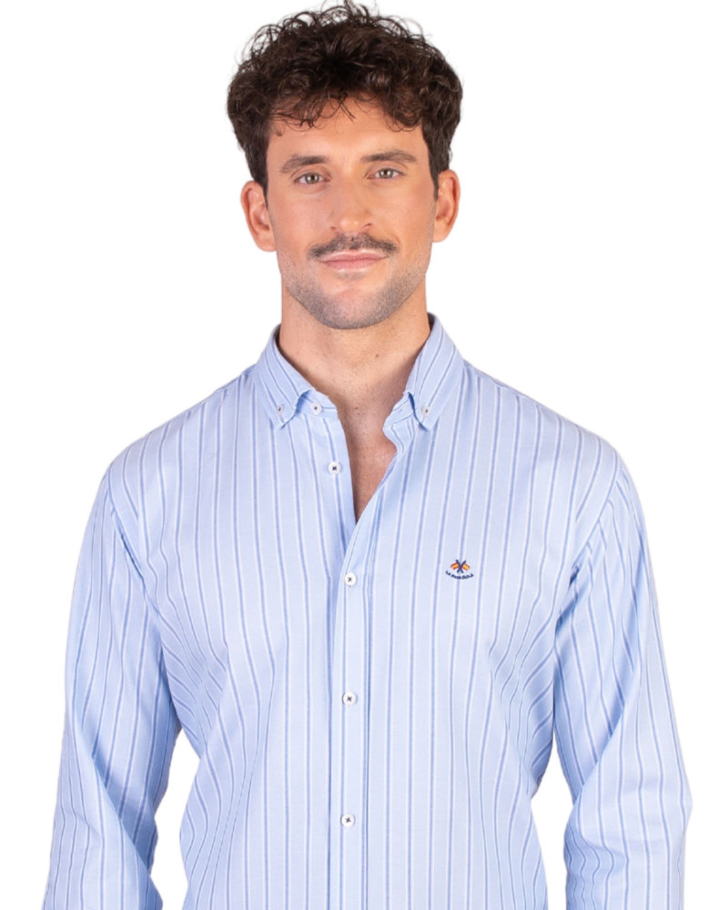 copy of Camisa algodón-lino rayas con cuello botón